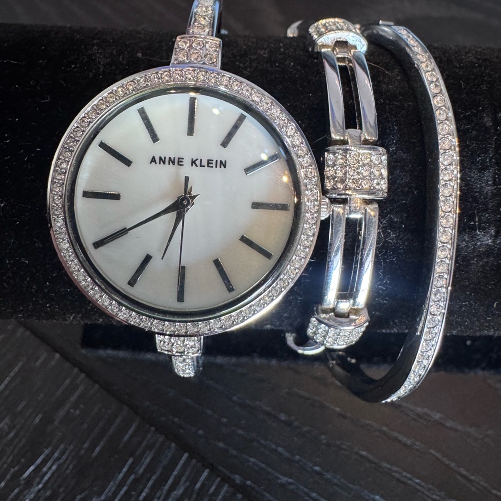 Anne Klein Silver-Tone Watch and Bracelet Duo